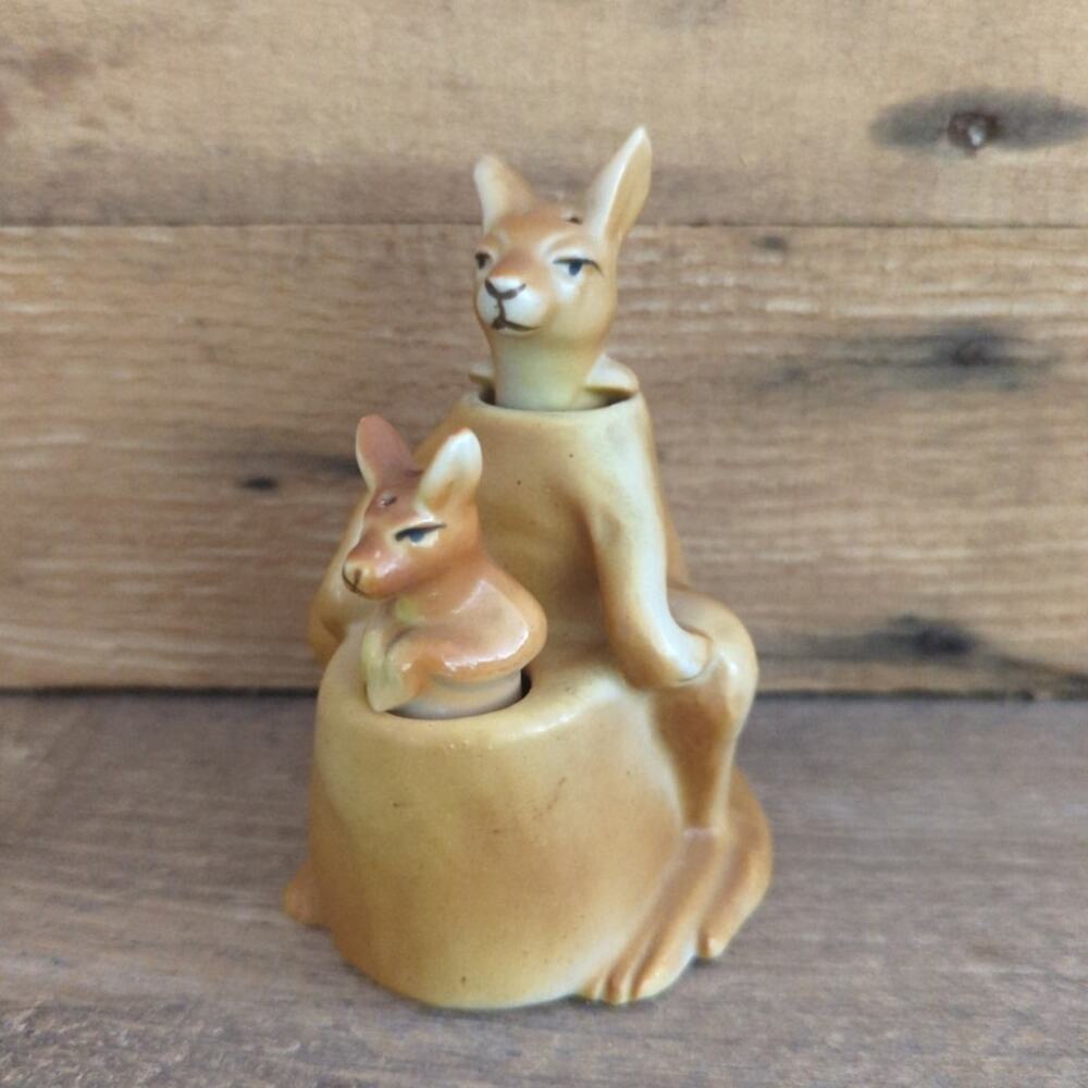 Vtg 1950s Kangaroo and Baby Joey Salt and Pepper Shaker Set Kitschy Mid-Century
